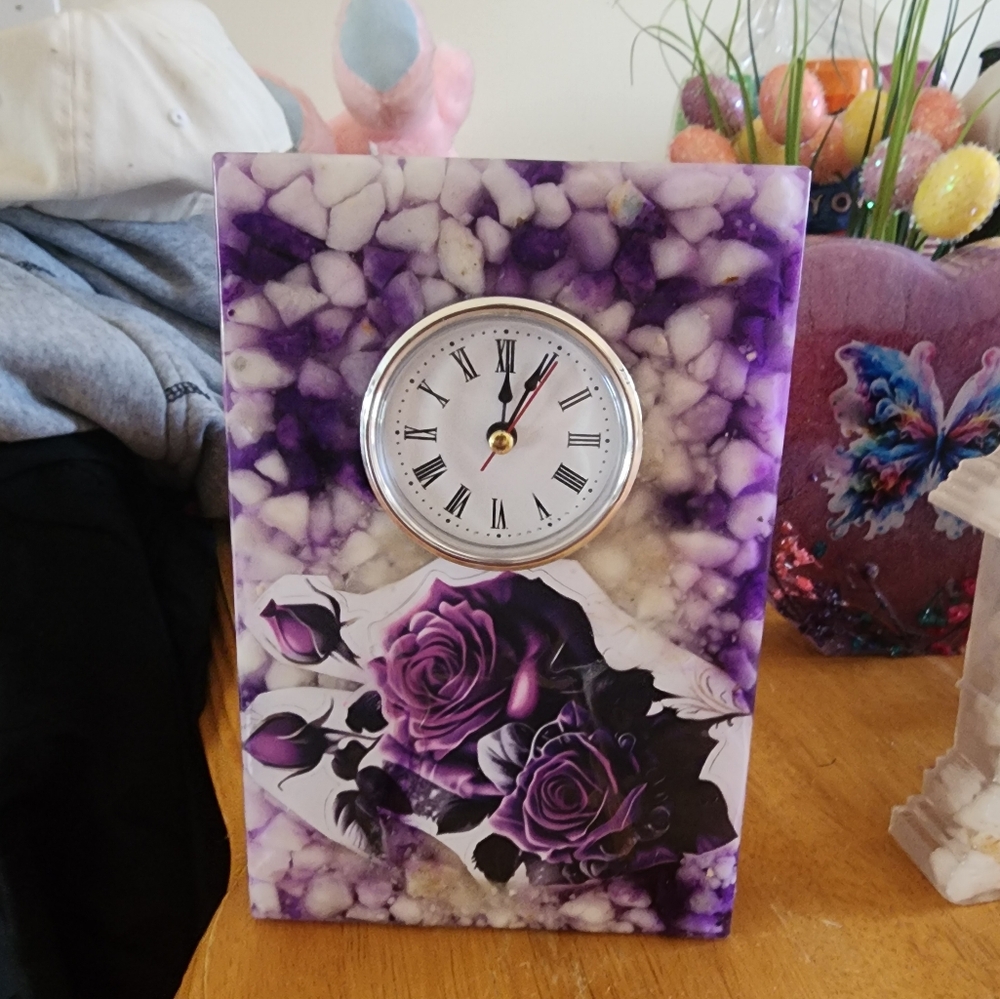 Vintage Purple Floral Clock Wall Decor